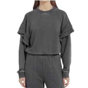 7 For All Mankind Ruffled Cropped Sweatshirt Sweater Grey Crewneck NEW